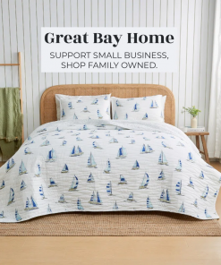 blue seashell reversible quilt set with shams