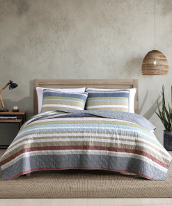 salmon ladder stripe cotton reversible quilt set