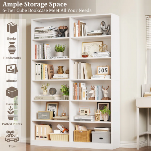 geng 74.3"h x 47.2"w wood double 6 tier standard bookcase
