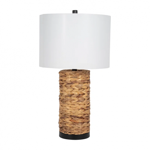 angilia boho woven seagrass table lamp 26" tall rustic accent lamp with linen drum shade natural brown finish for bedroom, living room, or office decor