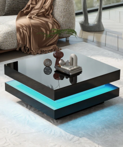 deontea pedestal high gloss minimalist design with led lights, 2 tier square coffee table, center table, living room table