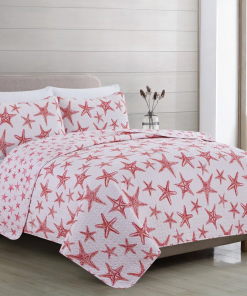 nautical blue starfish reversible quilt set with shams