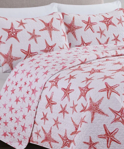 nautical blue starfish reversible quilt set with shams