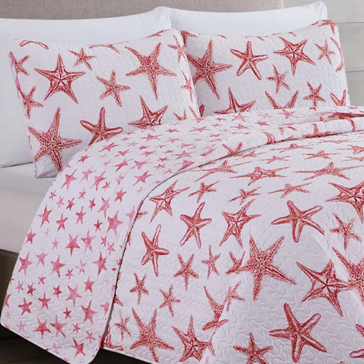 nautical blue starfish reversible quilt set with shams