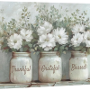 bottled plant thankful grateful blessed inspirational green floral rustic mason jar large canvas print wall art