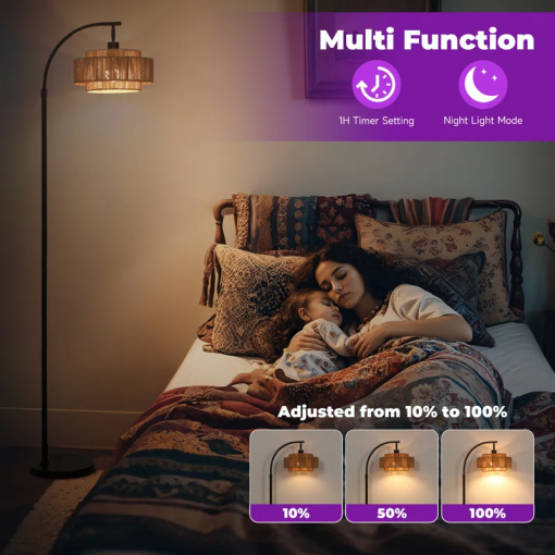 aarzo 69.6'' arched/arc rattan floor lamp with led light and remote control