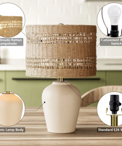 boho style ceramic rattan table lamp for living room/bedroom/entryway console/decorative supplements with rattan accent
