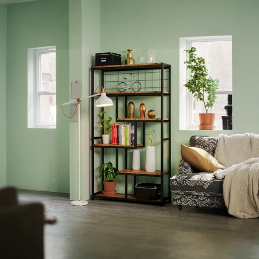 suva bookshelves and bookcases 6 shelf etagere bookcase, industrial open display shelves geometric bookcase with sturdy metal frame