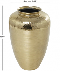 aluminum metal brushed decorative gold vase with hammered top