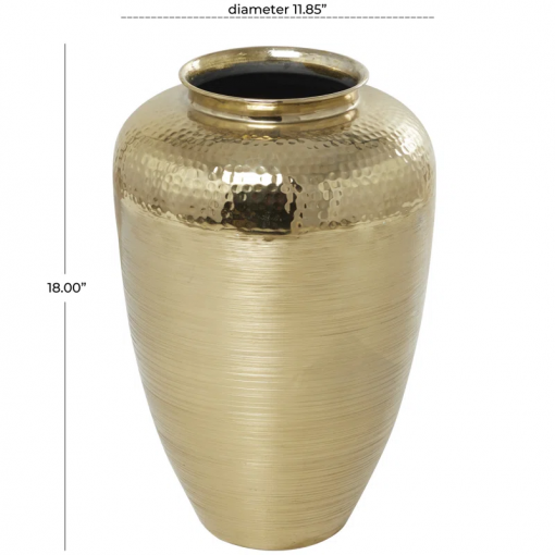 aluminum metal brushed decorative gold vase with hammered top