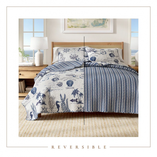 navy / white nautical reversible quilt set with shams