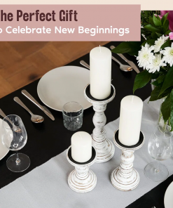 12'' handcrafted mango wood pillar candle holder set – rustic 3 piece set for led candles