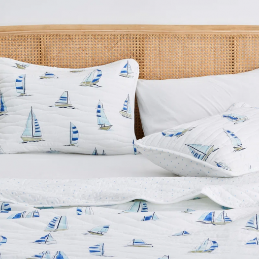 blue seashell reversible quilt set with shams