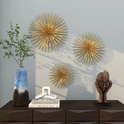 3 piece metal 3d starburst wall decor set 16", 20", 24"w