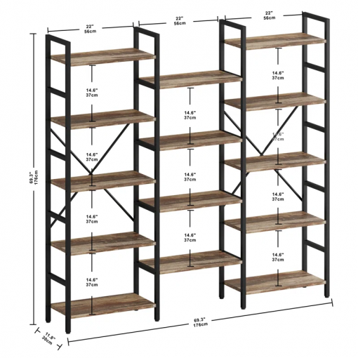 maziah bookcases and bookshelves triple wide 5 tiers industrial bookshelf, large etagere bookshelf open display shelves with metal frame for living room bedroom home office