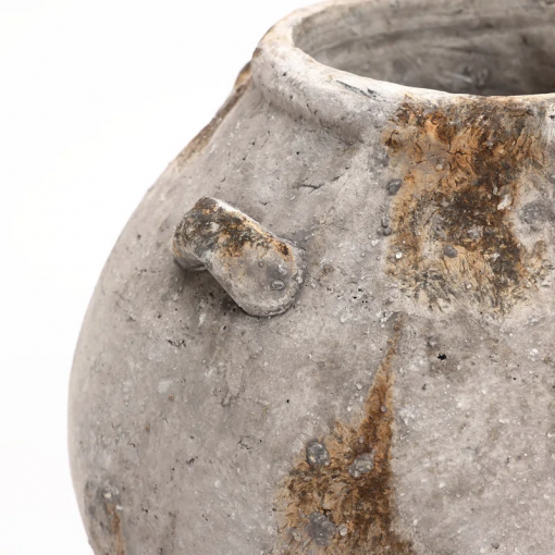 mottled brown and white terracotta 12 inch tall indoor and outdoor jug vase with handles