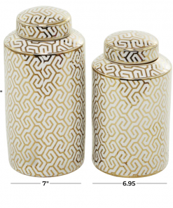 ceramic decorative jars with white floral patterns set