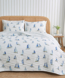 blue seashell reversible quilt set with shams