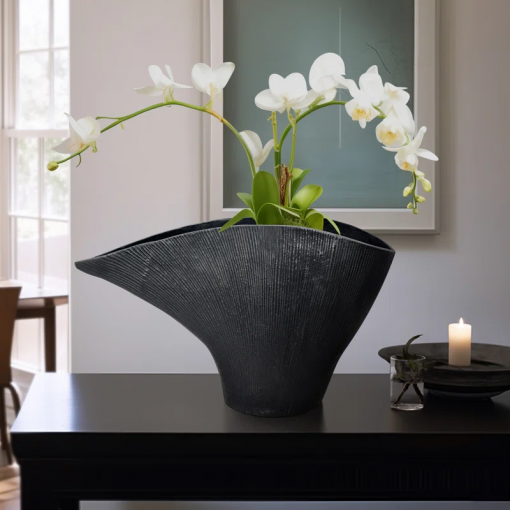 karly modern aluminum metal vase with sculptural design and textured finish for home decor